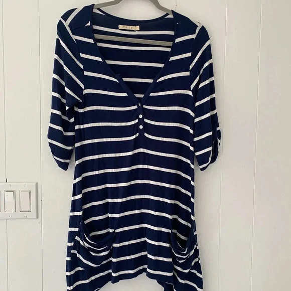 Caite Navy White Stripe Bailey Tunic Size Small - Picture 1 of 5